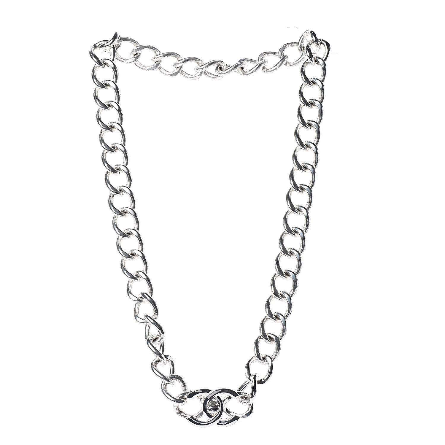 Chanel Chain Link CC Turn Lock Choker Necklace Silver 3 of 7