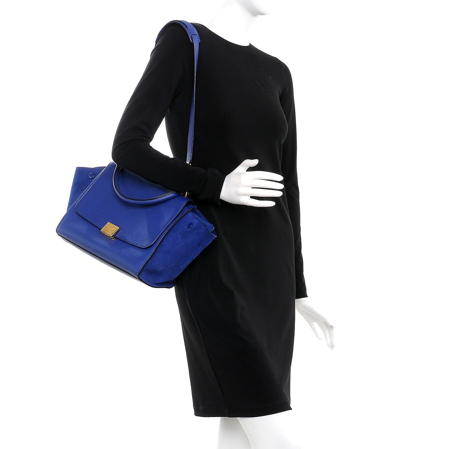 Drummed Calfskin Suede Small Trapeze Indigo