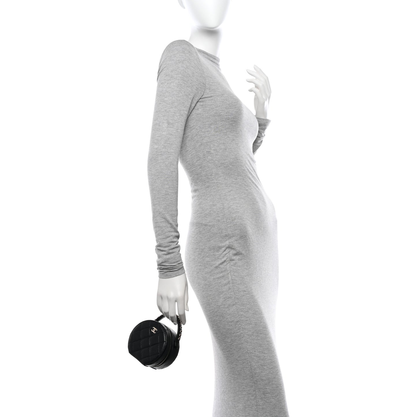 Caviar Quilted Round Top Handle Jewelry Case Black