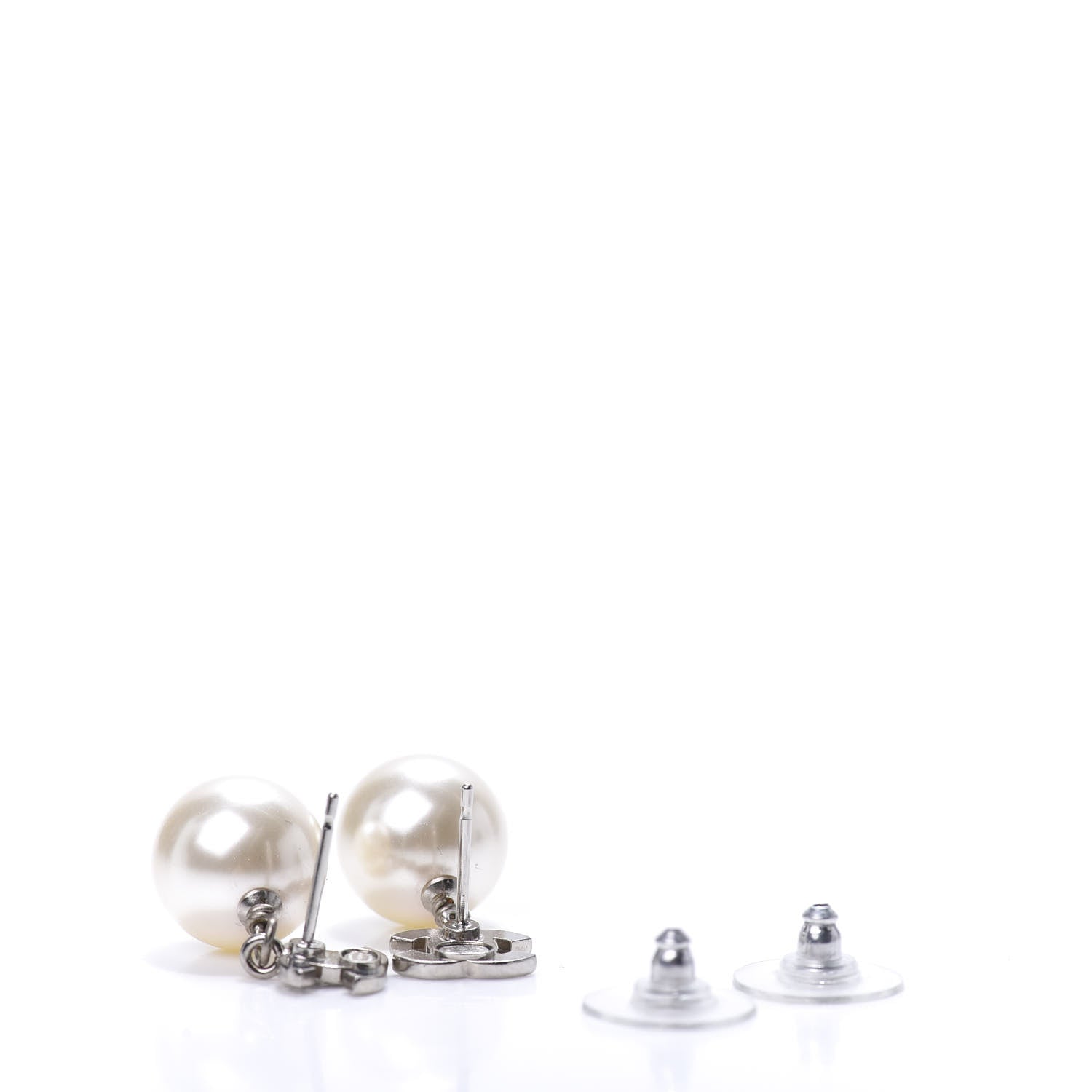 Chanel Crystal Pearl CC Drop Earrings Silver 3 of 4
