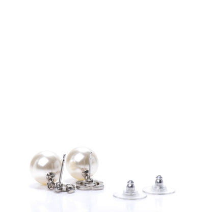 Chanel Crystal Pearl CC Drop Earrings Silver 3 of 4