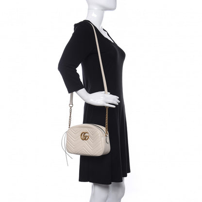 Gucci Calfskin Matelasse Small GG Marmont Chain Shoulder Bag White 2 of 9