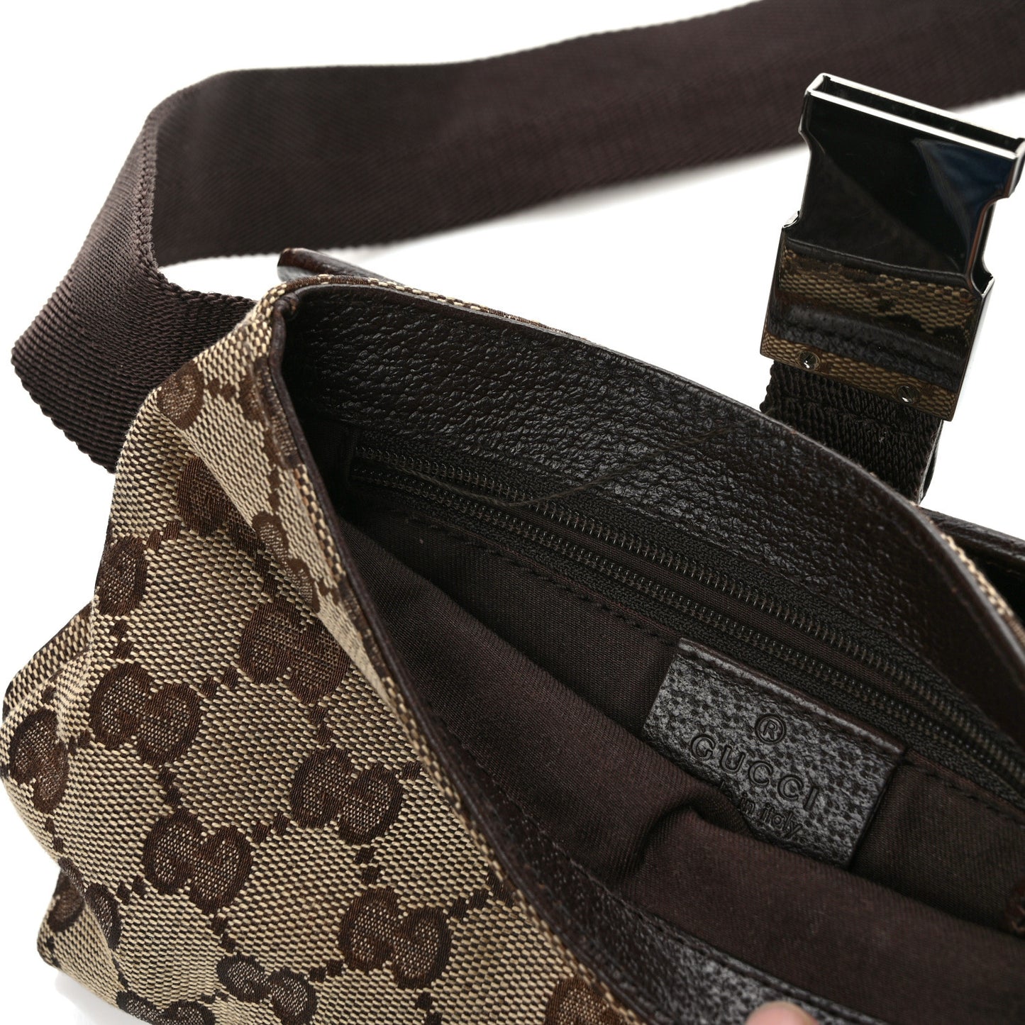 GG Monogram Buckle Belt Bag Dark Brown