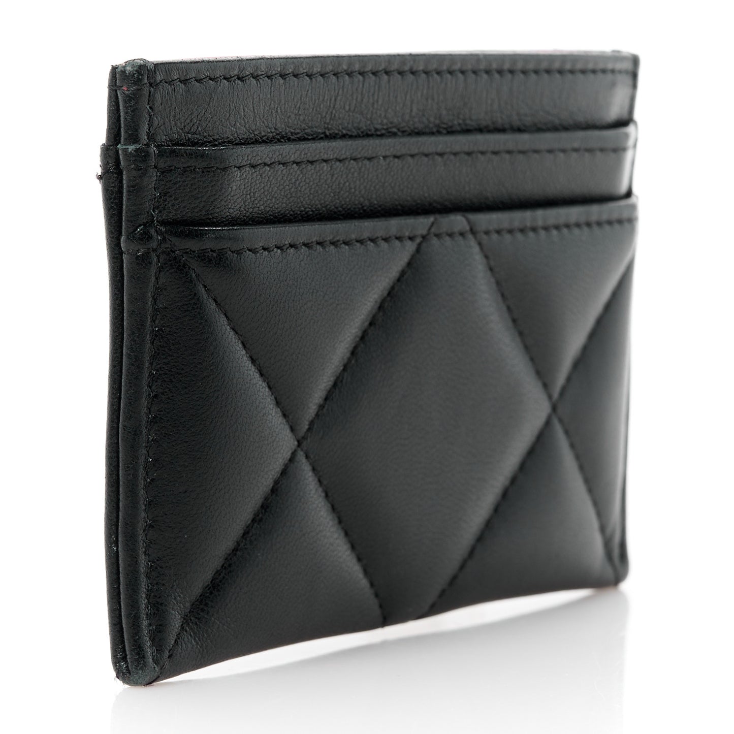 Lambskin Quilted Chanel 19 Card Holder Black