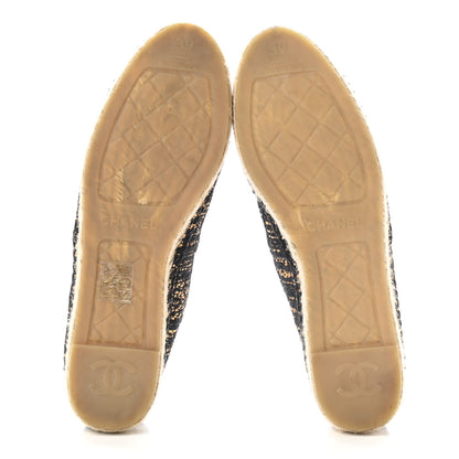 Chanel Metallic Tweed Grosgrain CC Espadrilles 39 Black Gold 5 of 10