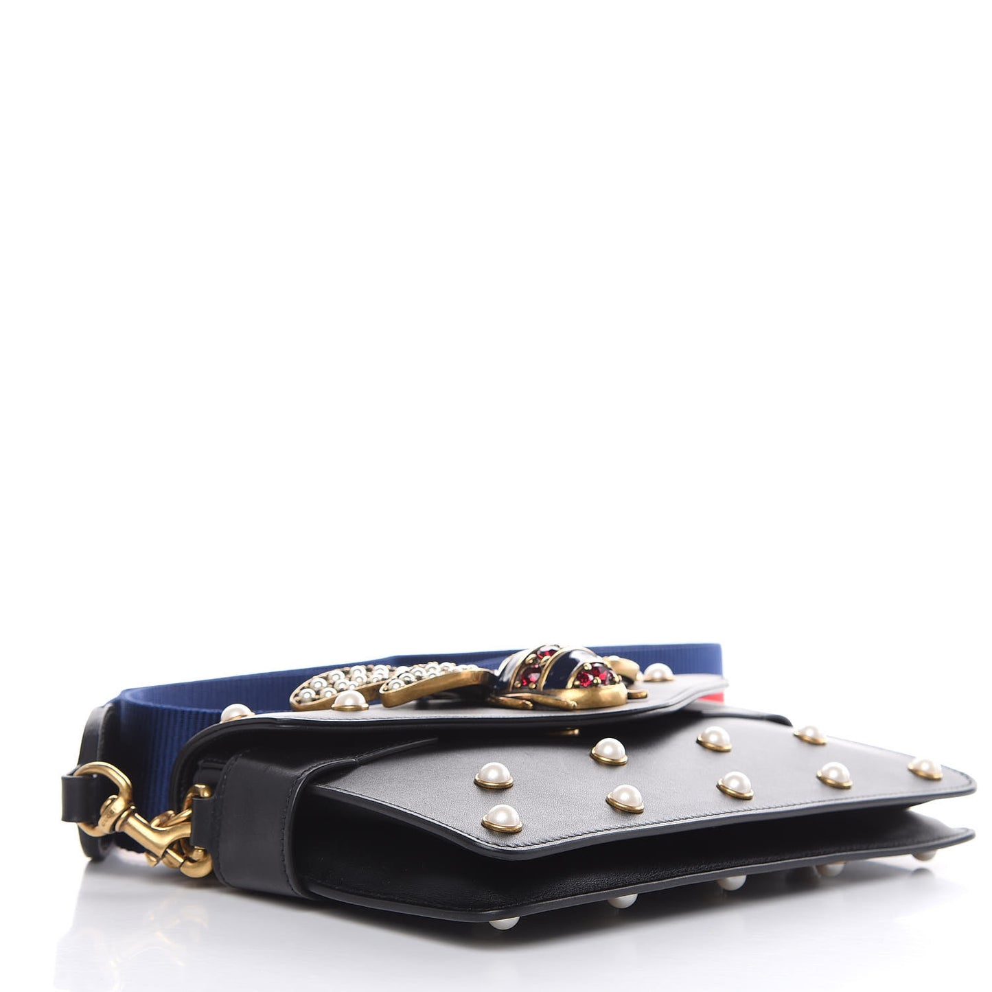 Nappa Pearl Studded Mini Queen Margaret Broadway Shoulder Bag Black