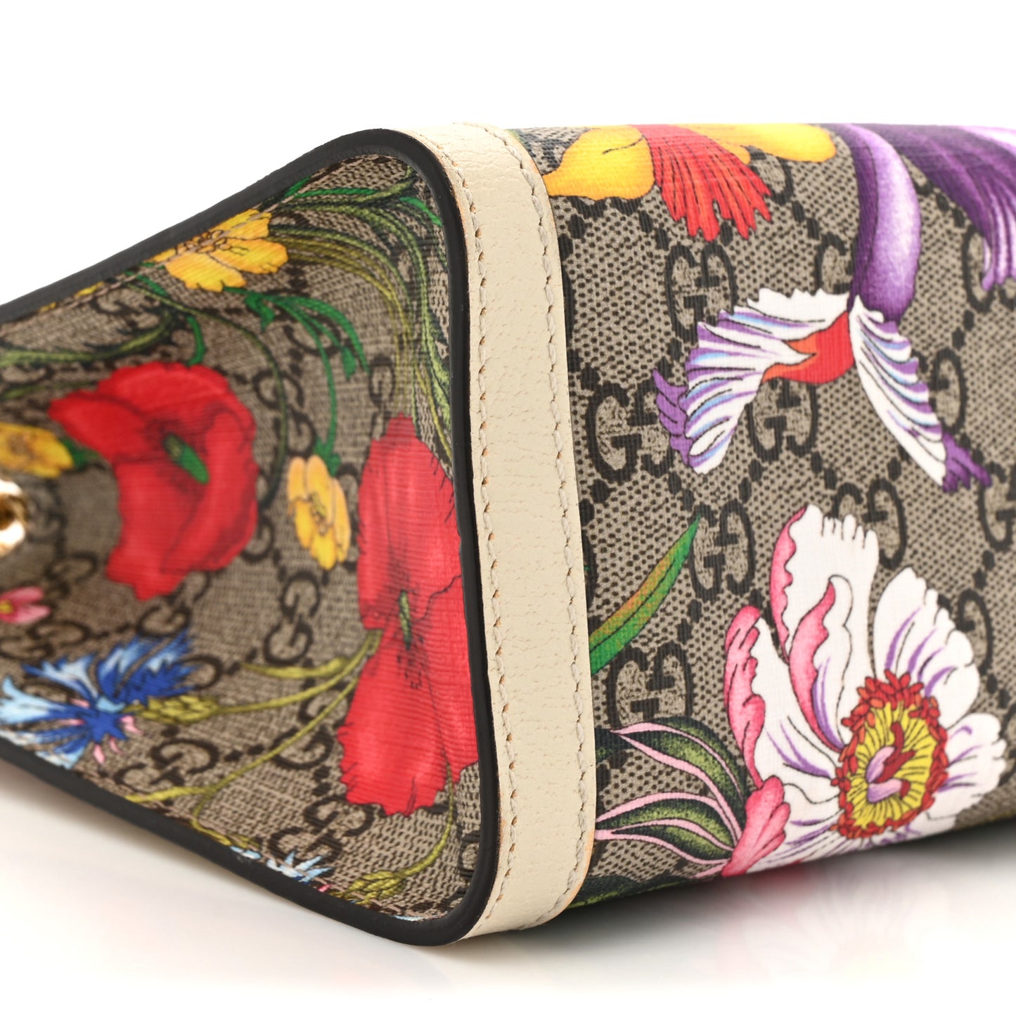 GG Supreme Monogram Flora Textured Calfskin Small Padlock Tote Beige Ebony Multicolor Mystic White