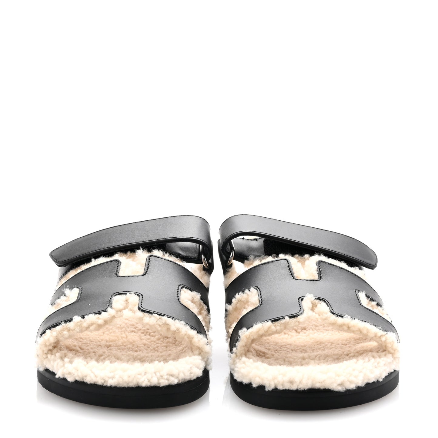 Calfskin Woolskin Womens Chypre Sandals 36 Black Ecru