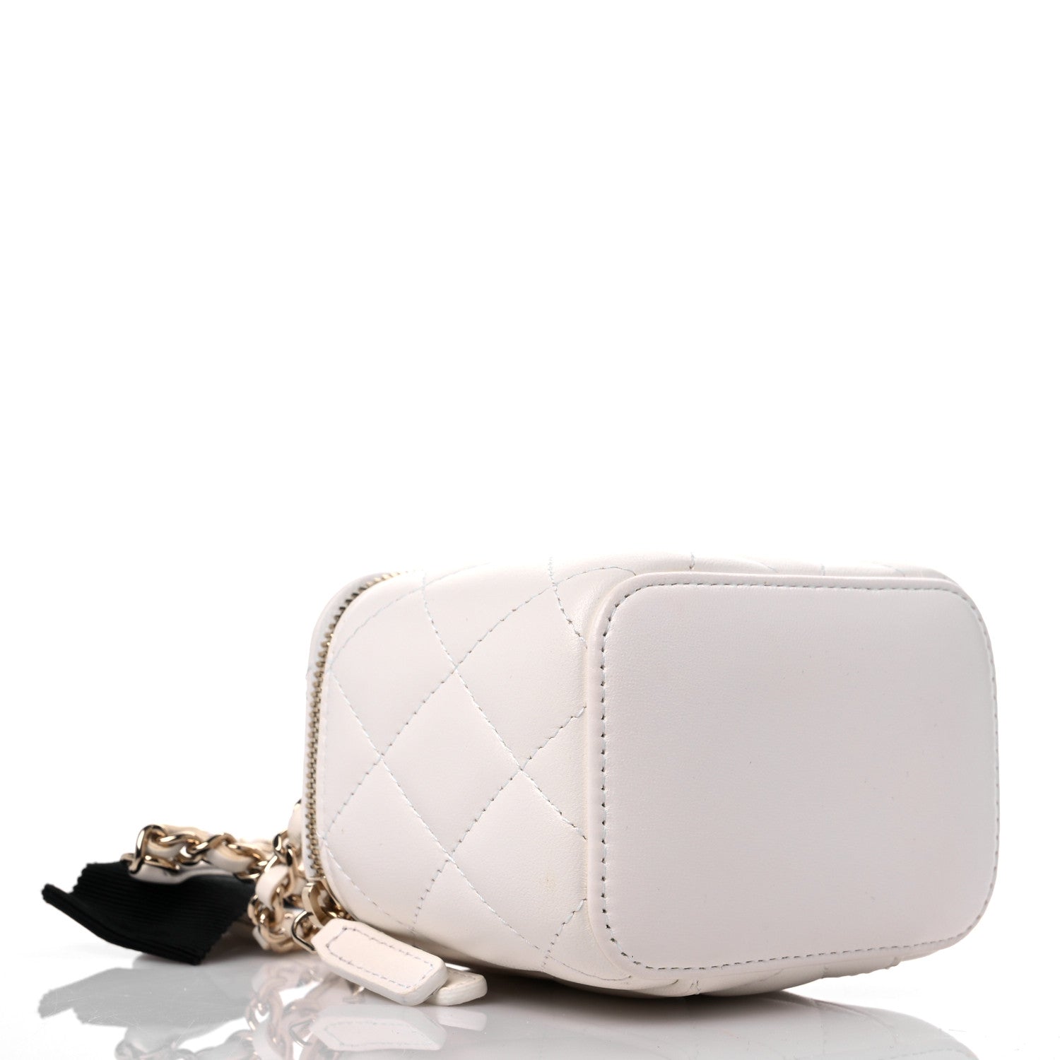 Chanel Lambskin Quilted Mini Camellia Bow Vanity Case With Chain White 4 of 9