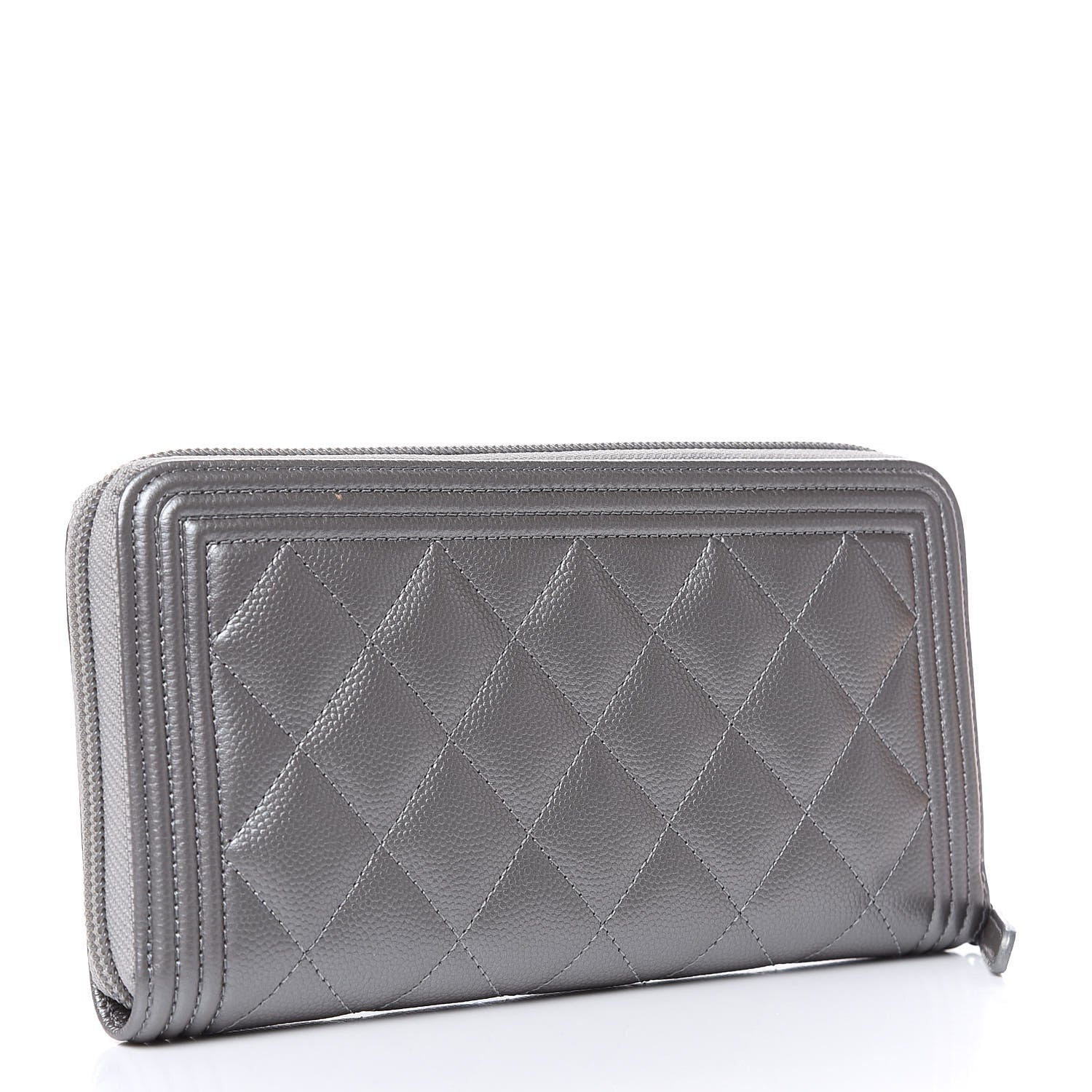 Chanel Metallic Caviar Quilted Boy L-Gusset Zip Wallet Silver 3 of 9