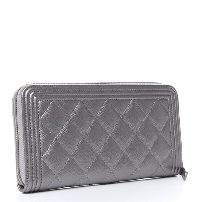 Chanel Metallic Caviar Quilted Boy L-Gusset Zip Wallet Silver 3 of 9