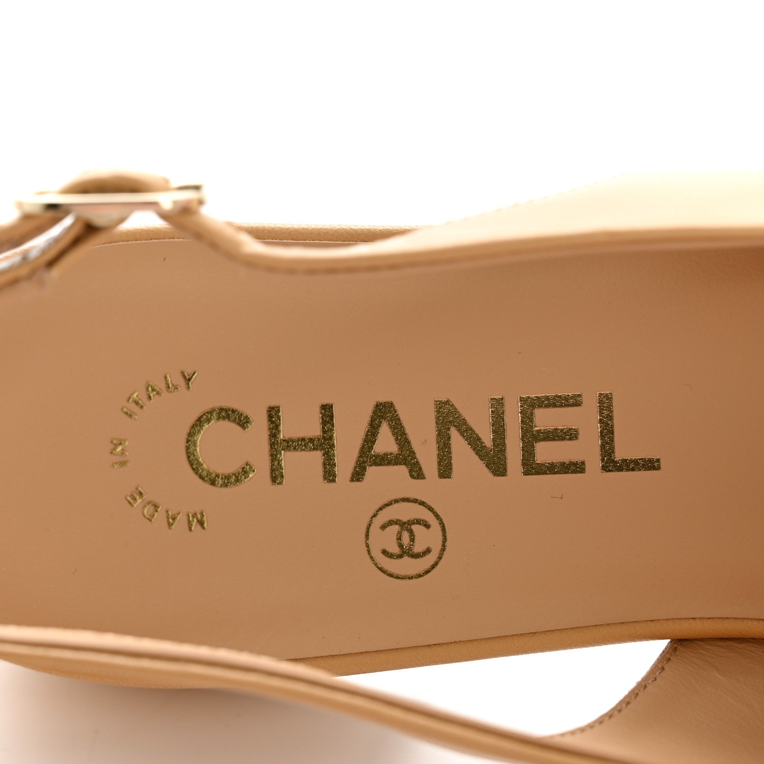 Chanel Goatskin Grosgrain Pointed Toe CC Slingback Flats 37.5 Beige Black 8 of 10