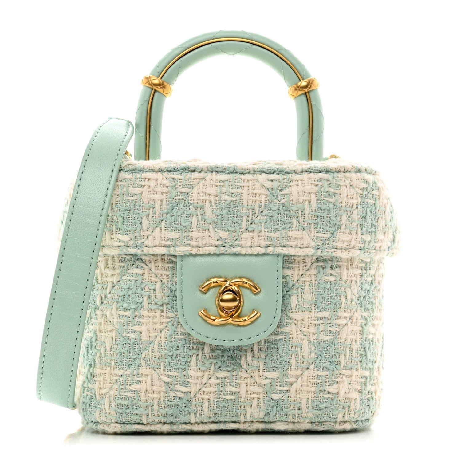 Chanel Tweed Handle Crush Top Handle Flap Bag Light Blue Ecru 1 of 10