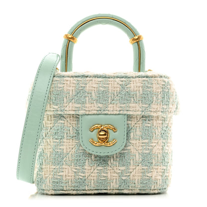Chanel Tweed Handle Crush Top Handle Flap Bag Light Blue Ecru 1 of 10