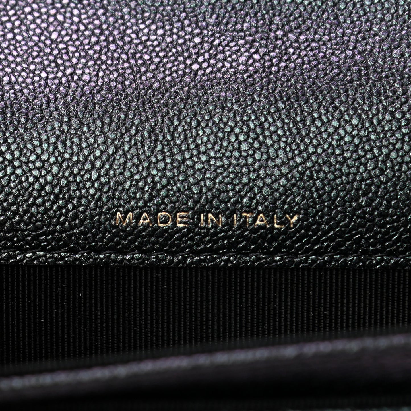 Iridescent Caviar Quilted Flap Card Holder Wallet Black