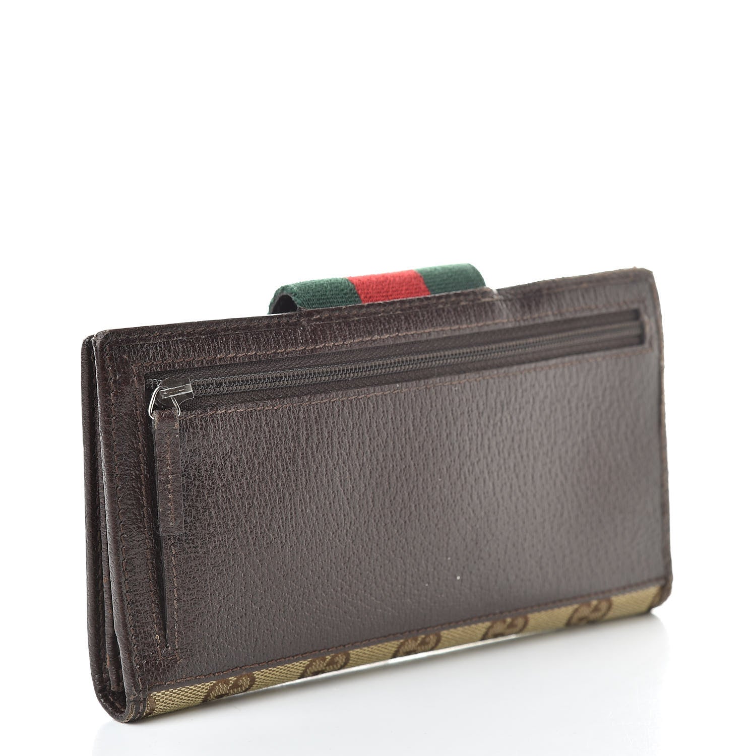 Gucci Monogram Calfskin Ladies Web Continental Wallet Beige Ebony Cocoa 3 of 11
