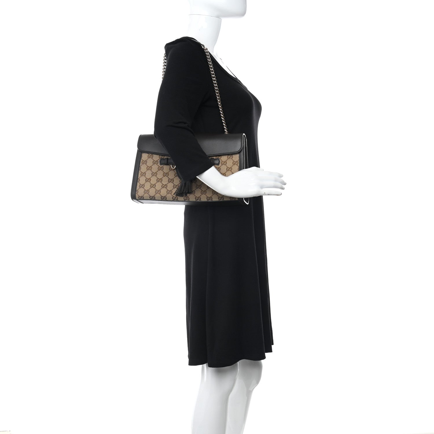 Gucci Monogram Margaux Calfskin Medium Emily Chain Shoulder Bag Beige Ebony Cocoa 2 of 10