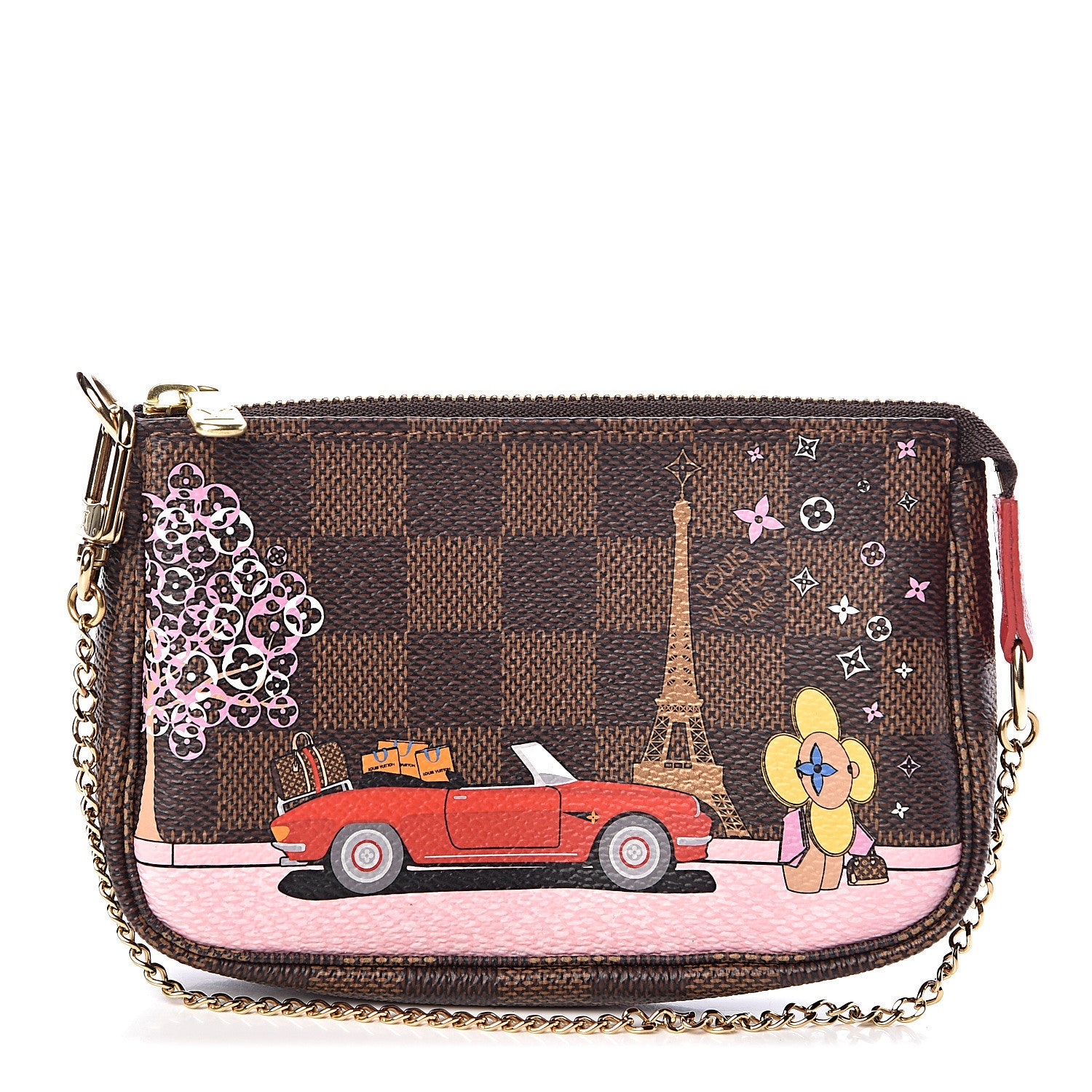 Louis Vuitton Damier Ebene 2019 Christmas Animation Mini Pochette Accessories Red 1 of 8
