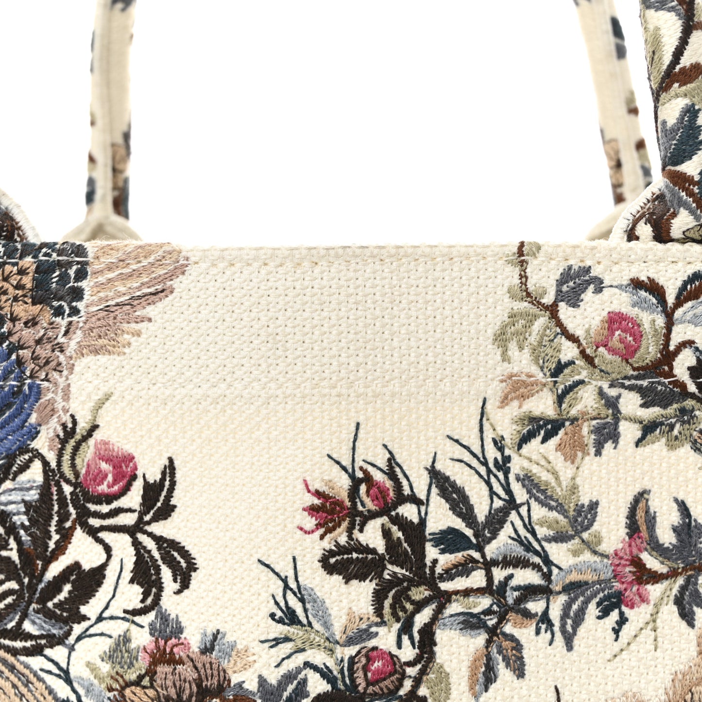 Canvas Embroidered Large Jardin D'Hiver Book Tote Latte Multicolor