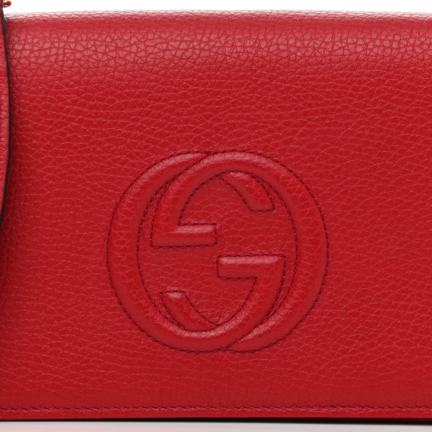 Pebbled Calfskin Soho Wallet on Chain Hibiscus Red
