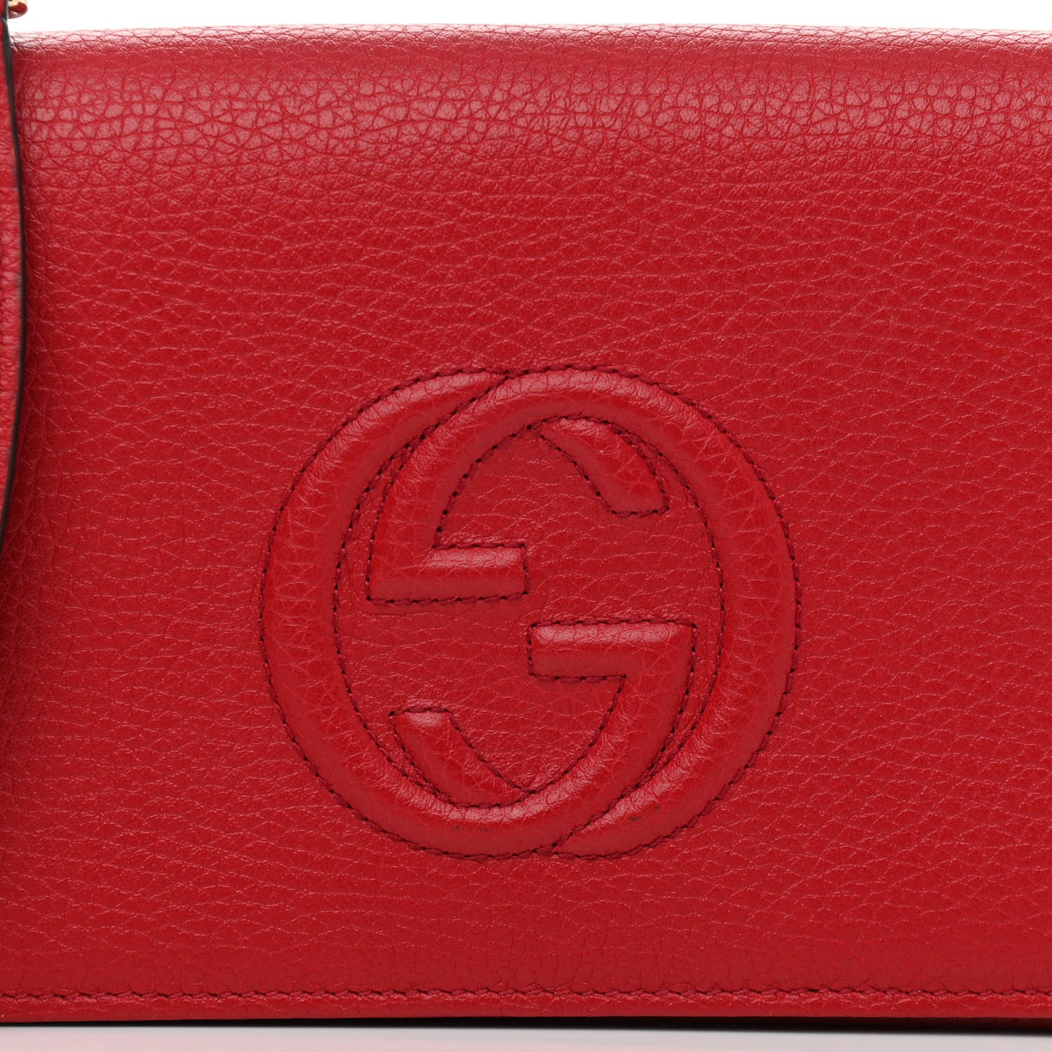 Gucci Pebbled Calfskin Soho Wallet on Chain Hibiscus Red 7 of 9