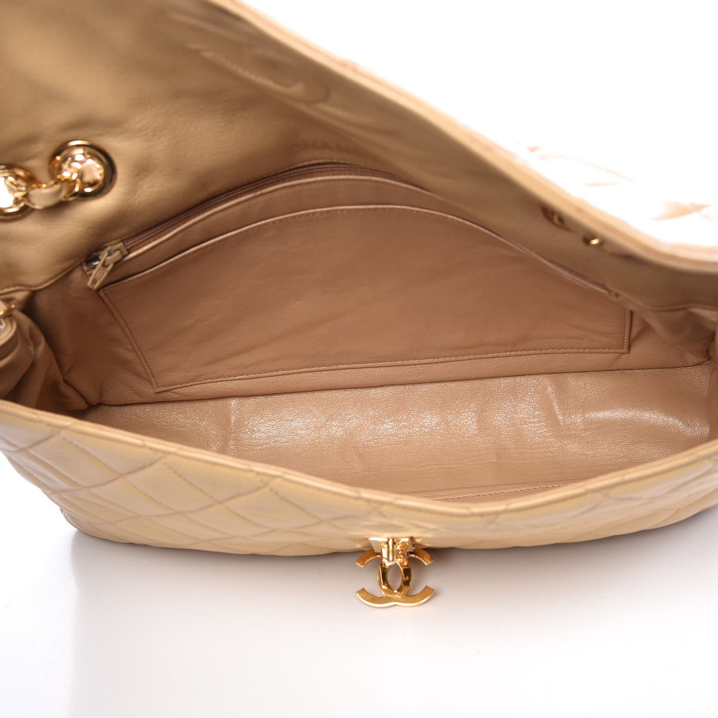 Lambskin Quilted Jumbo Single Flap Beige