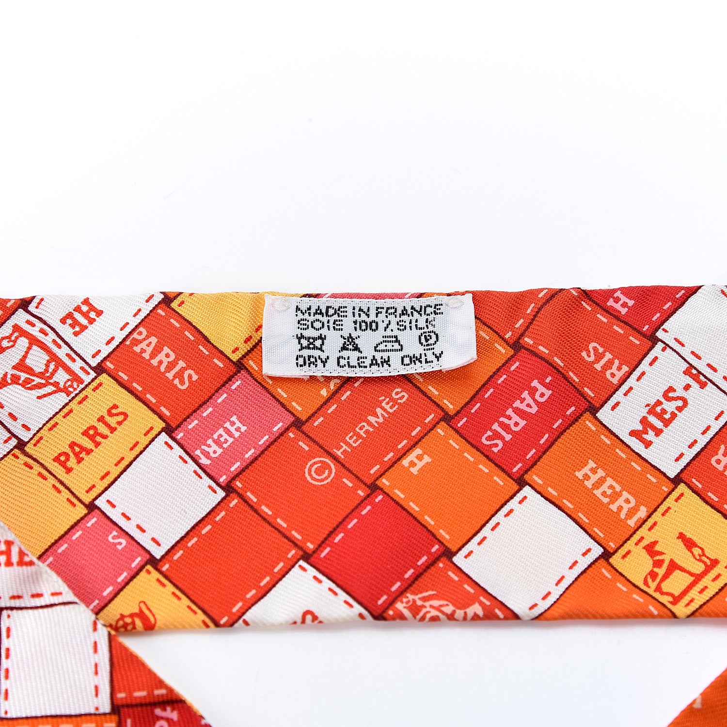 Hermes Silk Bolduc Au Carre Twilly Orange White Vieux 2 of 2