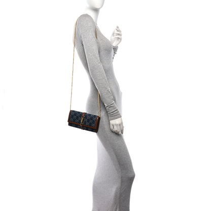 Gucci New Denim GG Monogram Jackie 1961 Chain Wallet Blue Tea Cuir 2 of 10