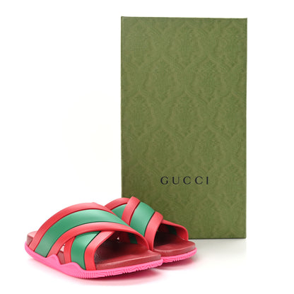 Gucci Rubber Web Womens Criss Cross Slide Sandals 35 Coral New Shamarock 8 of 8