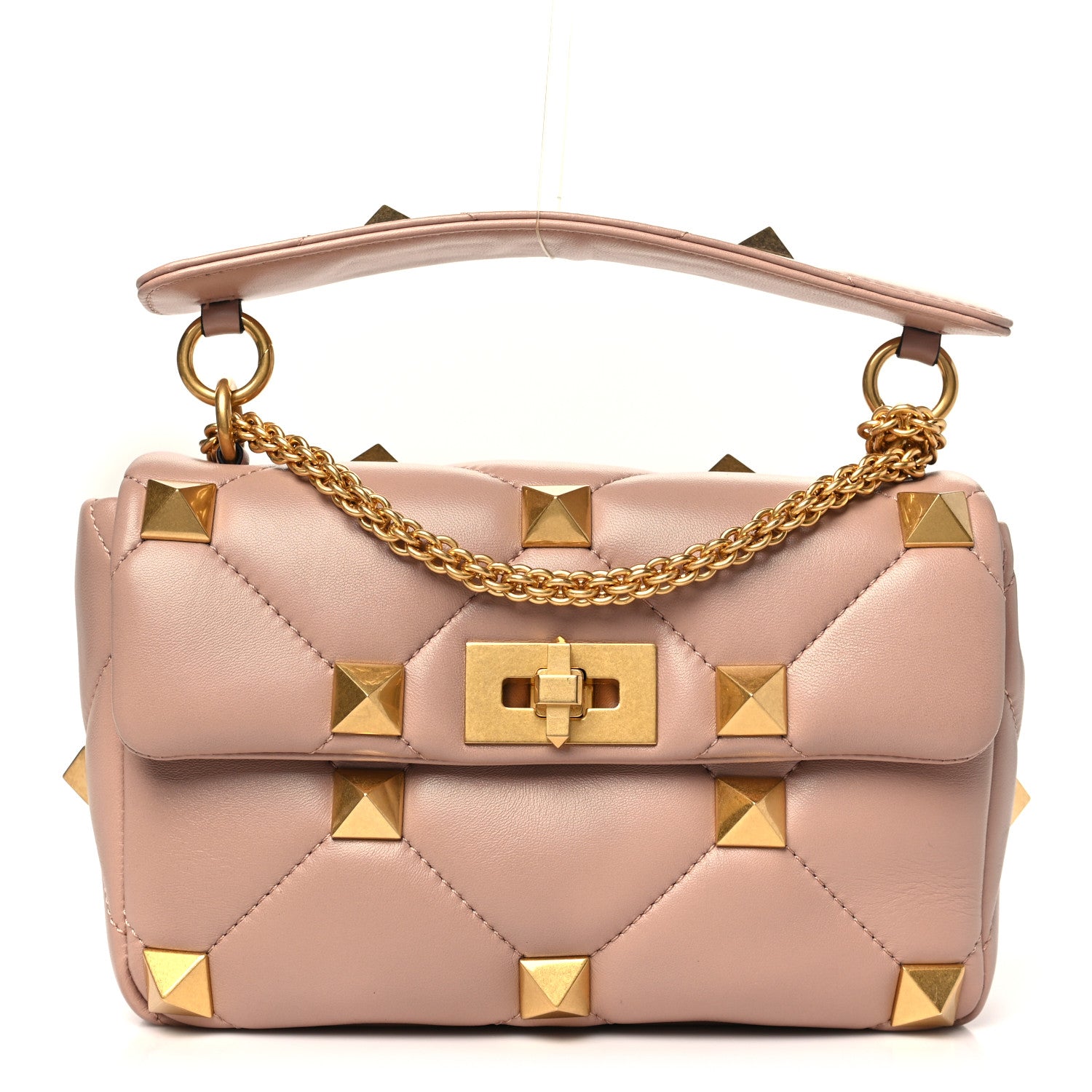 Valentino Garavani Nappa Medium Roman Stud Shoulder Bag Rose Cannelle 1 of 9
