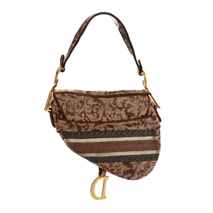 Christian Dior Canvas Embroidered Brocart Saddle Bag Metallic Pink 3 of 12