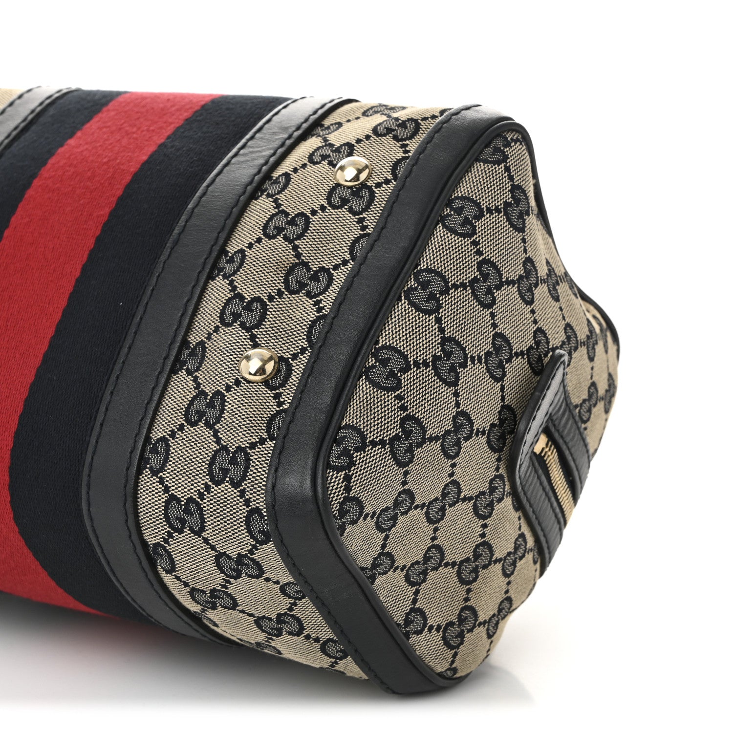 Gucci Monogram Selleria Calfskin Vintage Web Medium Boston Beige Blue 10 of 10