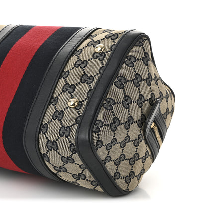 Gucci Monogram Selleria Calfskin Vintage Web Medium Boston Beige Blue 10 of 10