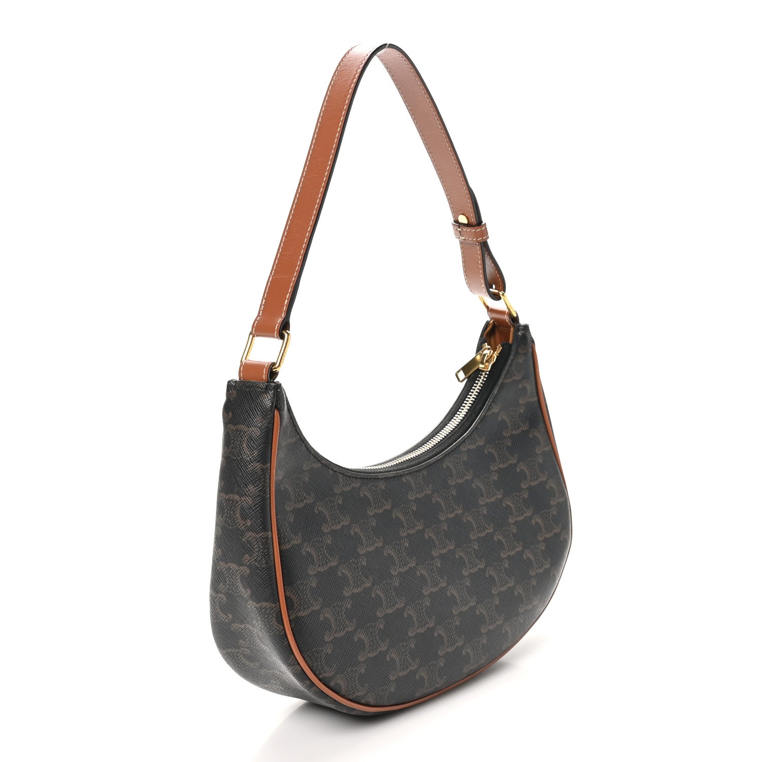 Celine Triomphe Canvas Calfskin Ava Shoulder Bag Tan 3 of 11