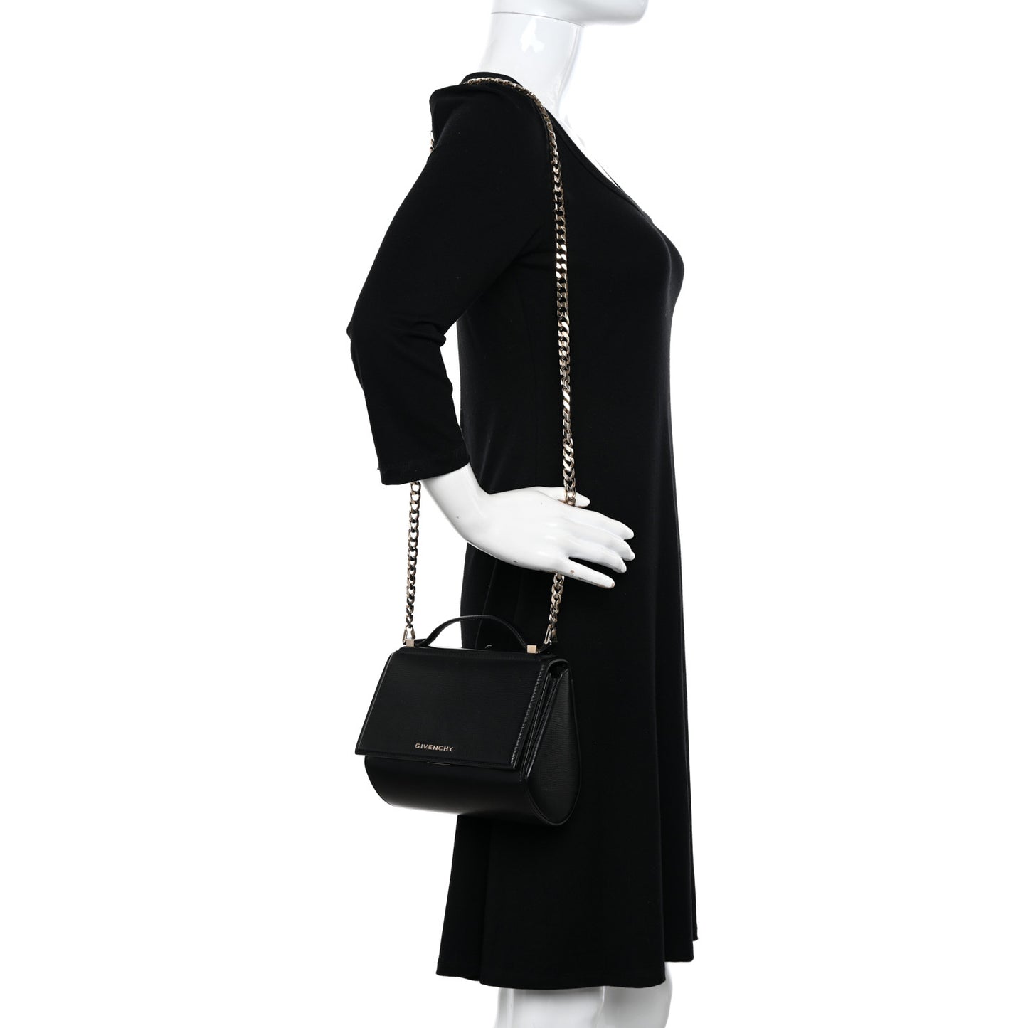 Textured Calfskin Mini Pandora Box Chain Crossbody Bag Black