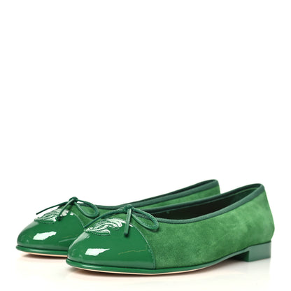 Chanel Suede Patent Cap Toe CC Ballerina Flats 37.5 Green 4 of 10