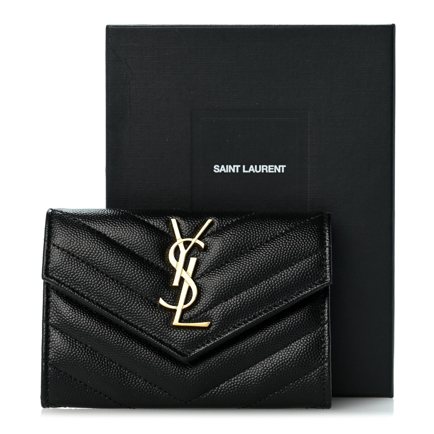 Saint Laurent Grain De Poudre Matelasse Chevron Small Monogram Envelope Wallet Black 11 of 11