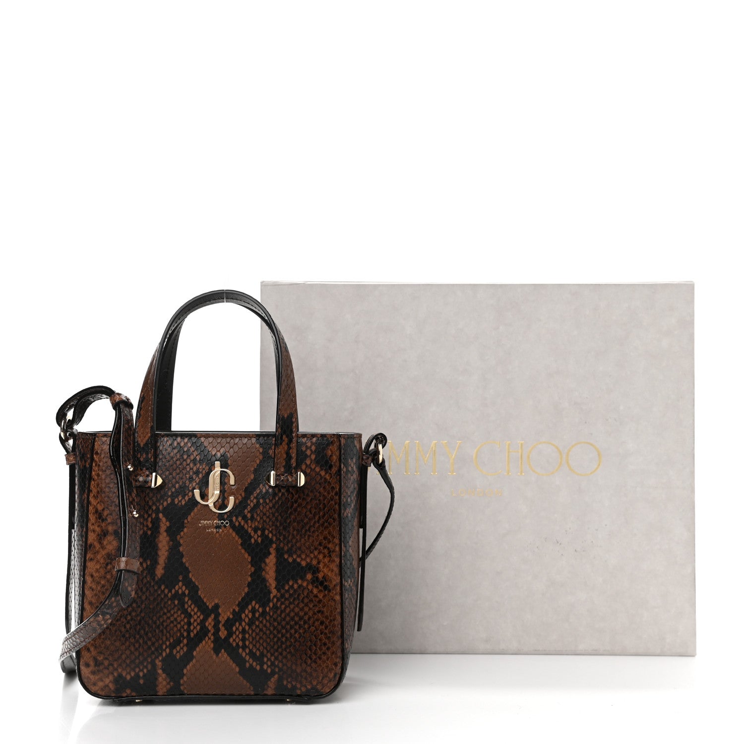 Jimmy Choo Calfskin Snake Printed Mini JC Tote Cuoio 10 of 10