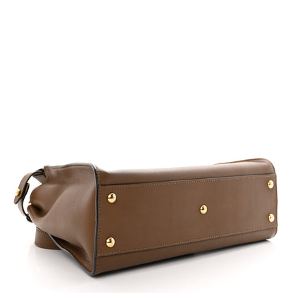 Fendi Vitello Seta Fabric Jacquard Pequin Medium Peekaboo Iconic Satchel Foresta Tobacco 3 of 11