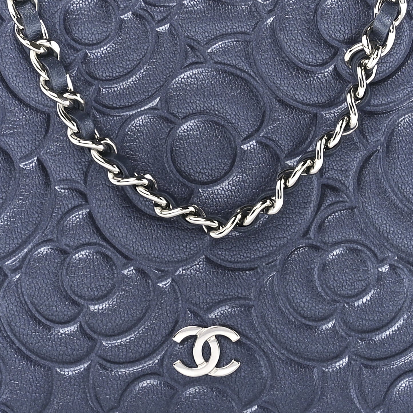 Goatskin Camellia Embossed Wallet On Chain WOC Blue