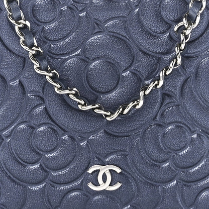 Chanel Goatskin Camellia Embossed Wallet On Chain WOC Blue 9 of 12