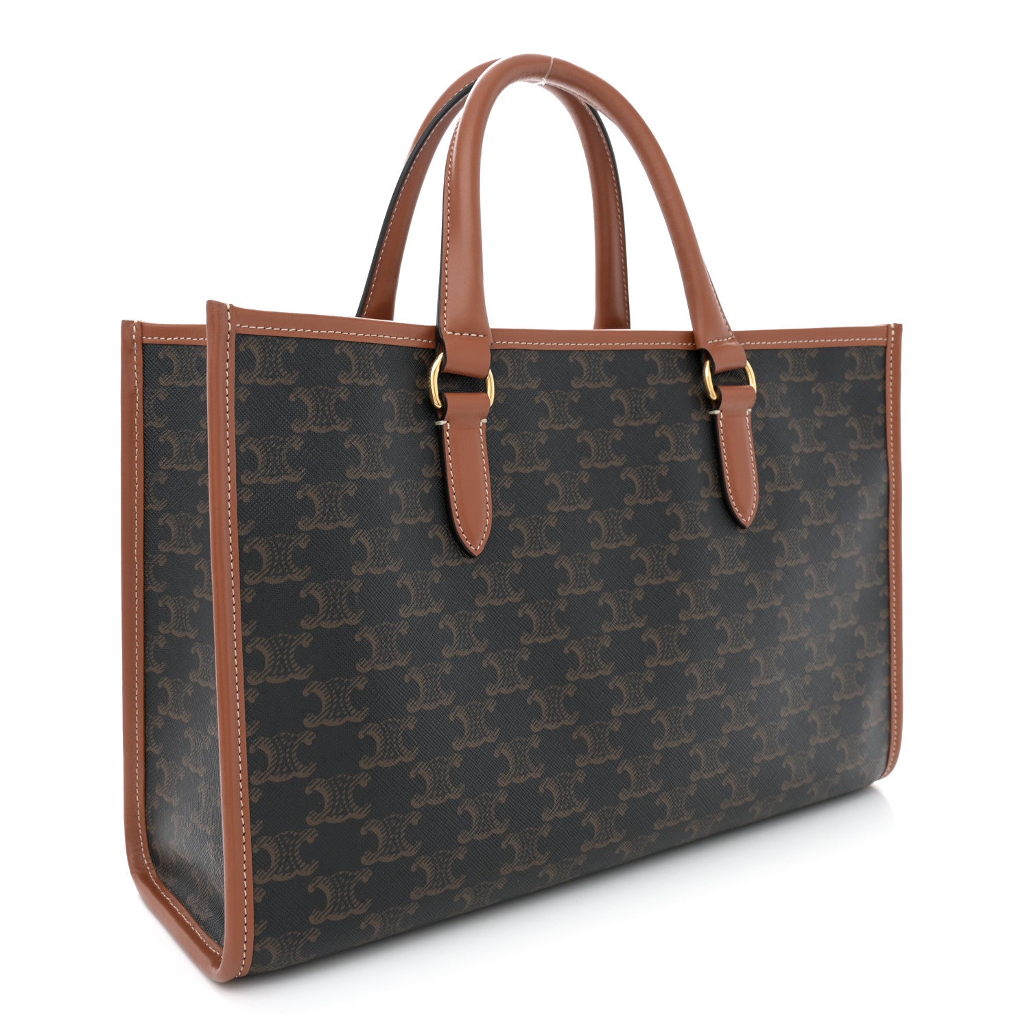 Celine Triomphe Canvas Calfskin Mini Horizontal Cabas Tan 2 of 11