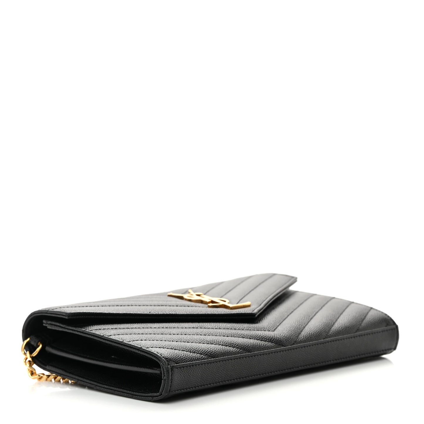 Grain De Poudre Matelasse Chevron Monogram Chain Wallet Black