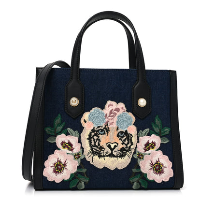 Gucci Denim Embroidered Tiger Tote Blue Multicolor 1 of 11