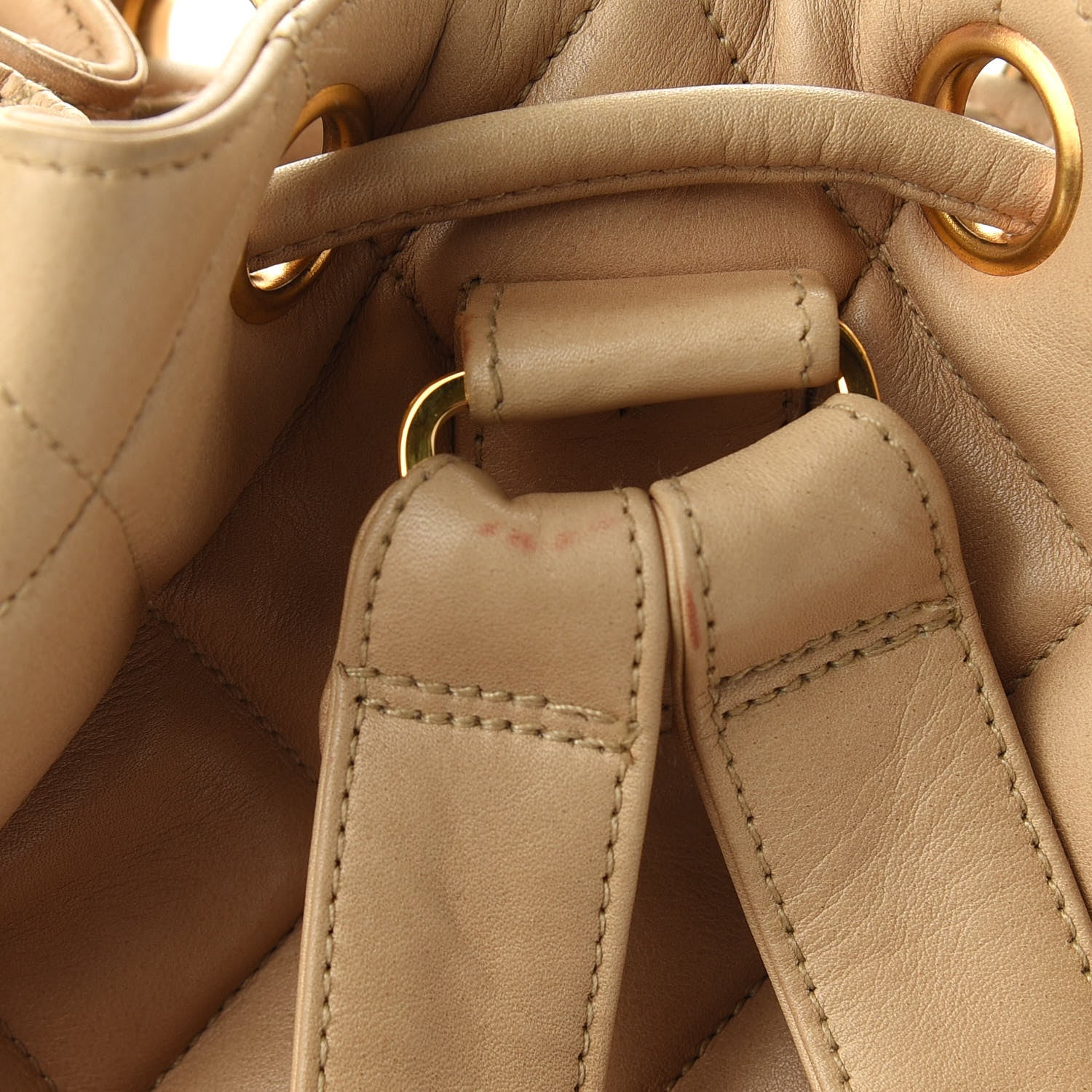 Chanel Lambskin Quilted Drawstring Backpack Beige 19 of 20