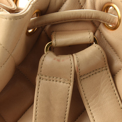 Chanel Lambskin Quilted Drawstring Backpack Beige 19 of 20