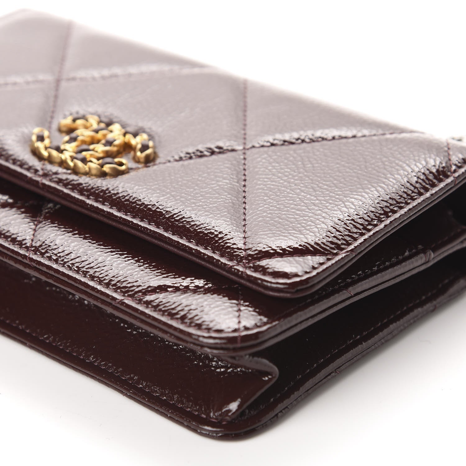 Chanel Shiny Crumpled Calfskin Quilted 19 Wallet On Chain WOC Burgundy 7 of 12