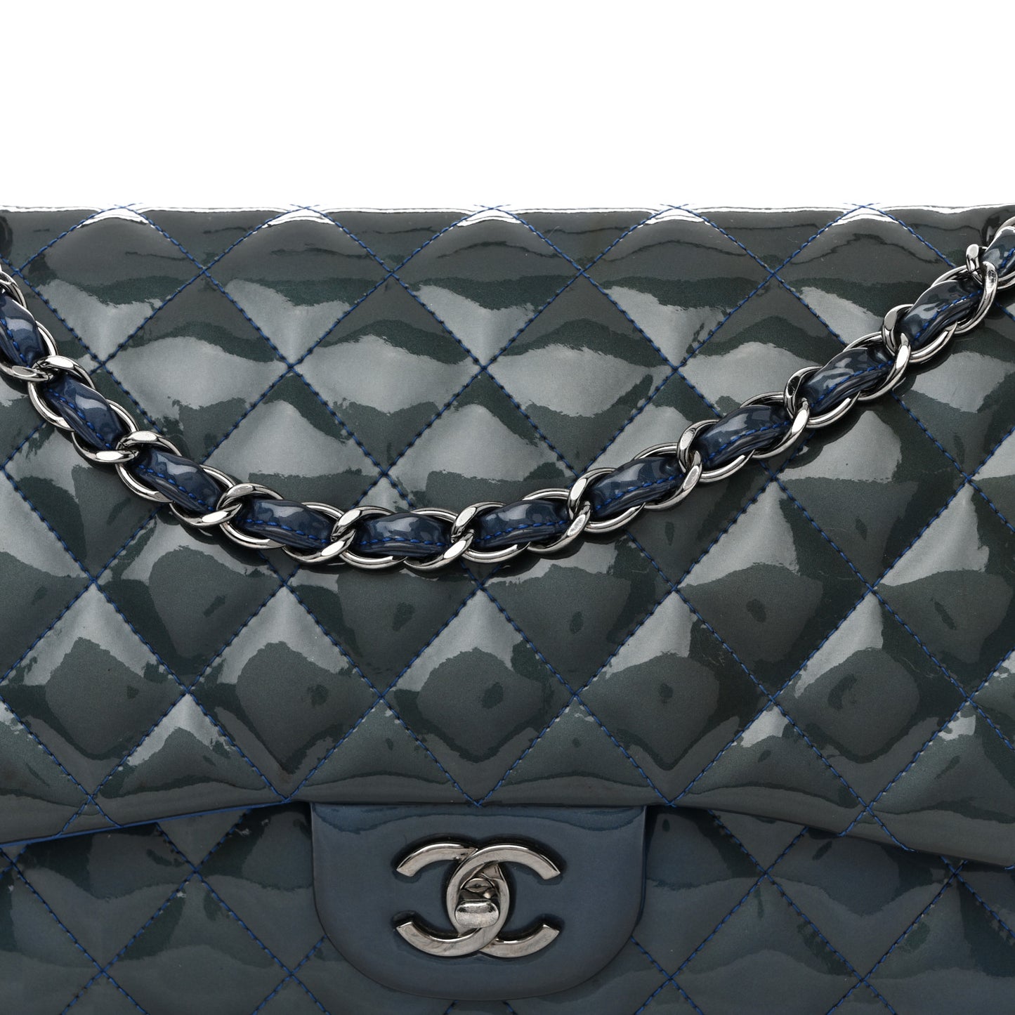 Patent Quilted Jumbo Double Flap Blue