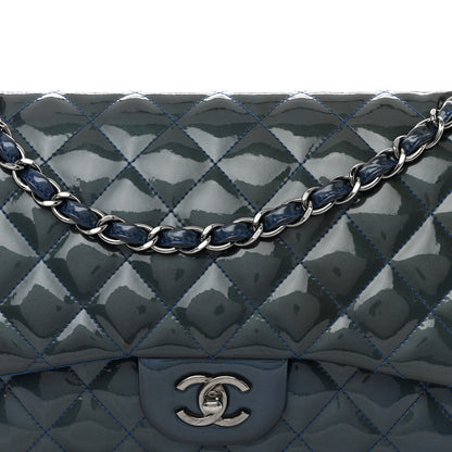 Chanel Patent Quilted Jumbo Double Flap Blue 8 of 20