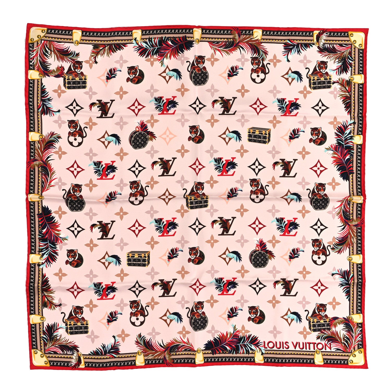 Louis Vuitton Silk Precious Tiger Square Scarf Rose 1 of 3